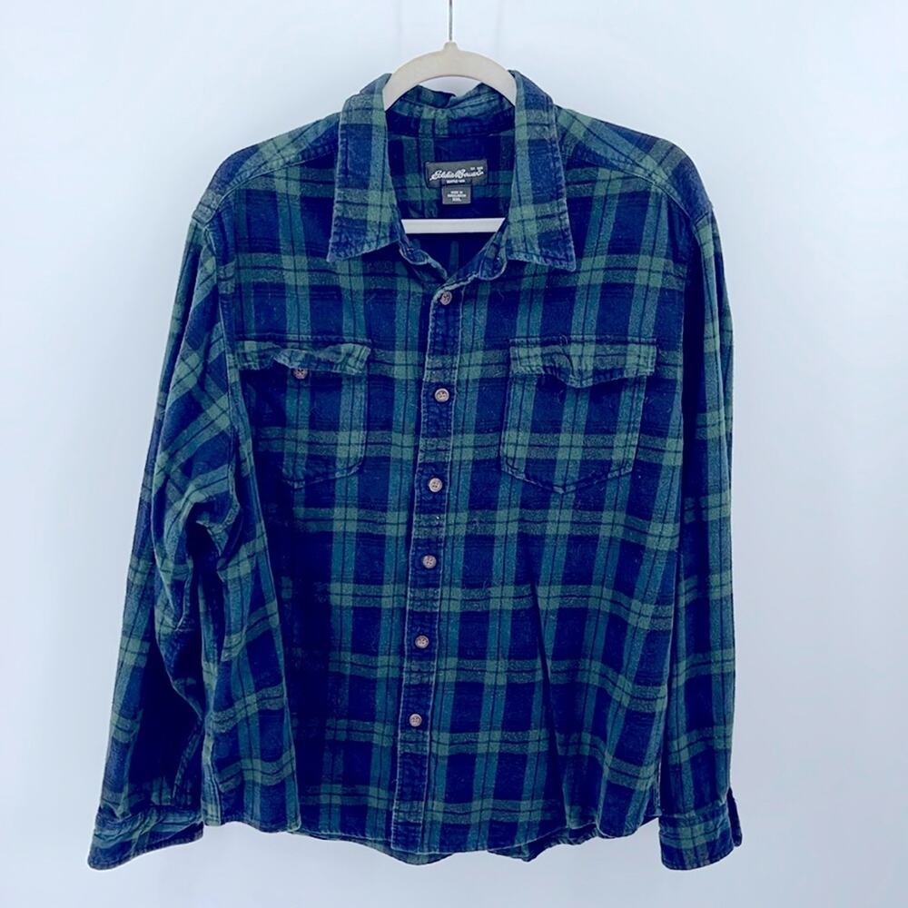 Eddie Bauer 100% cotton flannel heavy weight tartan plaid button up sz XXL